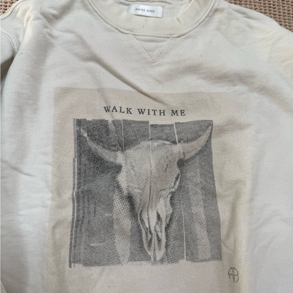 Anine Bing Cream Bull Skull Sweatshirt